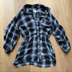 NWT Vintage Havana Black Gray Plaid Mini Dress Size L Cozy Cabincore Holiday